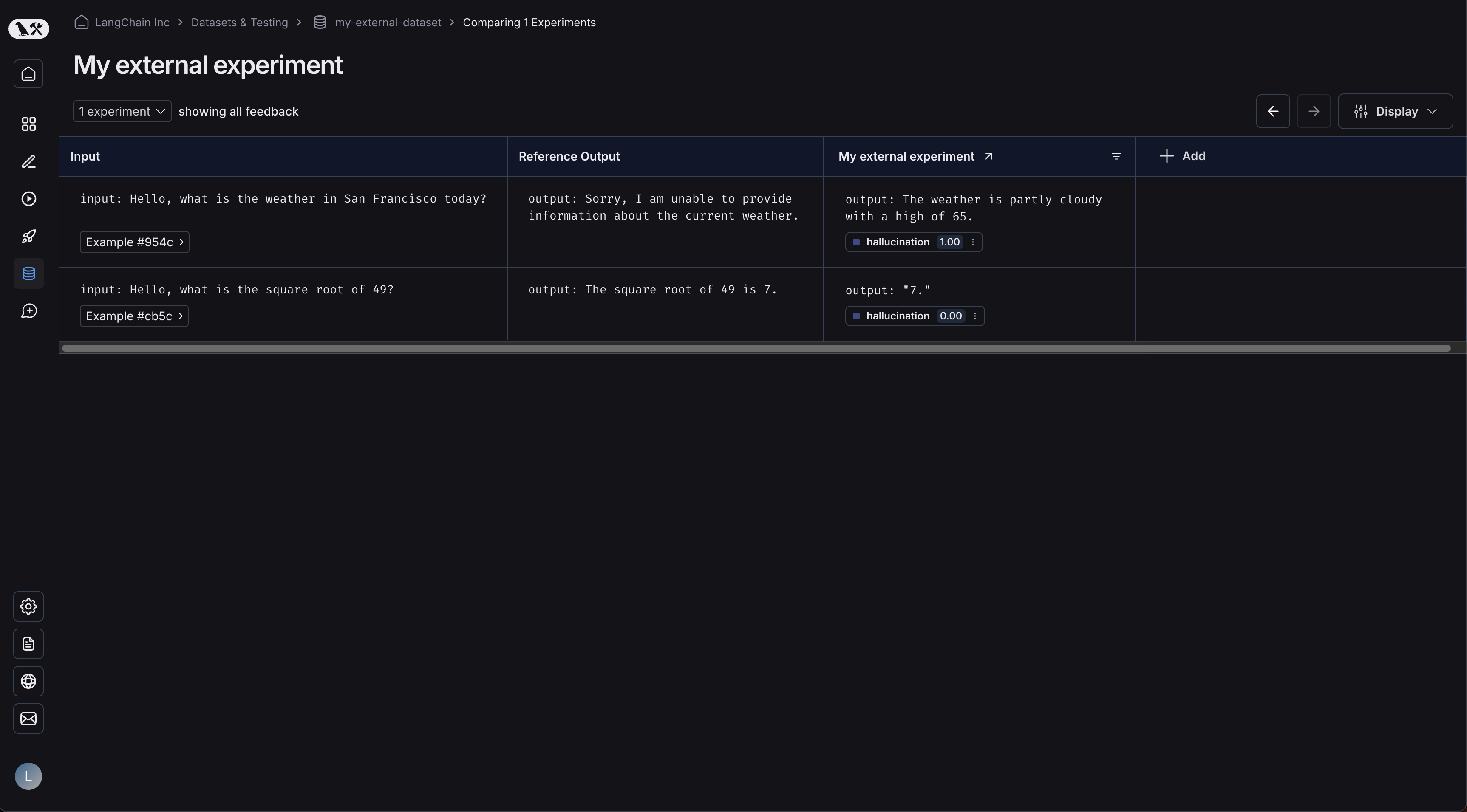 Uploaded experiment comparison view